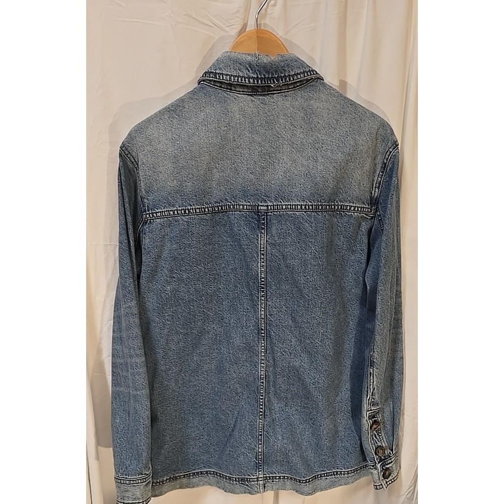 Free People Denim Jean Jacket Distressed Trucker Moto Womens L Y2K Boho - Picture 5 of 6